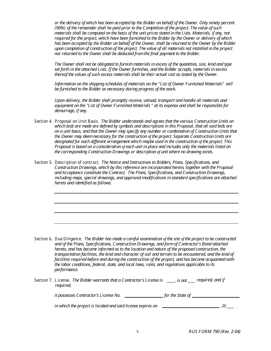 RUS Form 790 Electric System Construction Contract - Non-site Specific Construction, Page 5