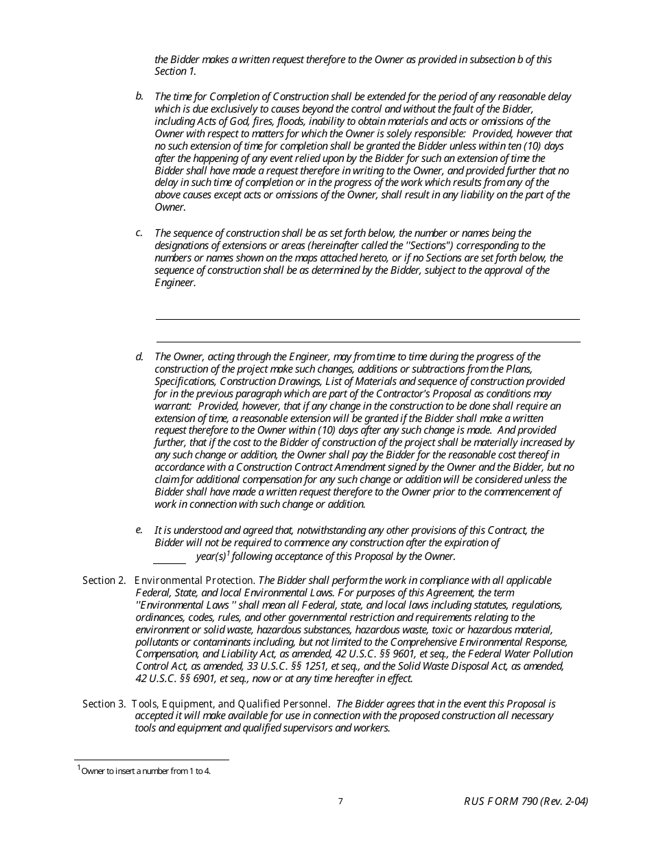 RUS Form 790 Electric System Construction Contract - Non-site Specific Construction, Page 7