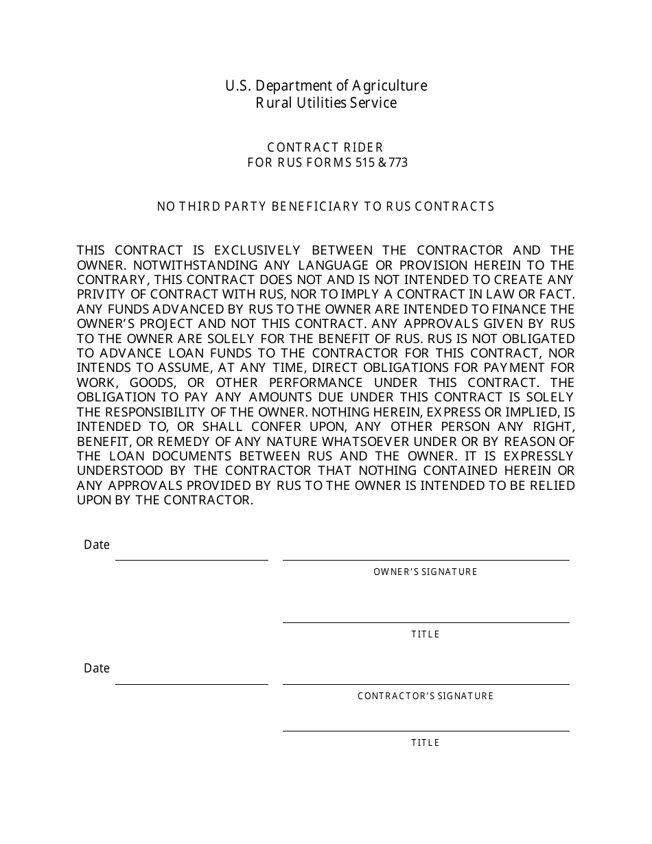 Service Charge Contract Rider Contract Rider for RUS Forms 515 and 773 - Fill Out, Sign Online and ...