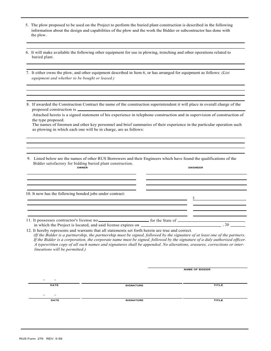 RUS Form 276 - Fill Out, Sign Online and Download Printable PDF ...