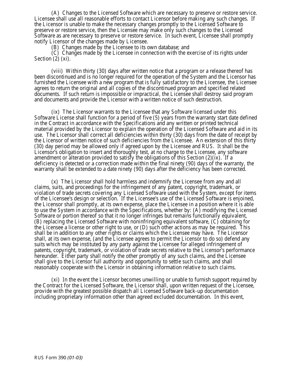 RUS Form 390 Software License Agreement, Page 3