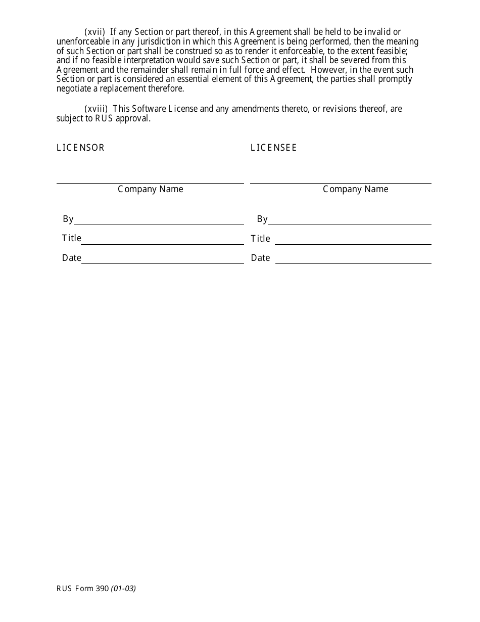 RUS Form 390 Software License Agreement, Page 5