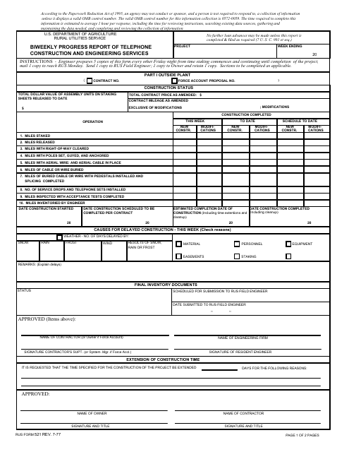 RUS Form 521  Printable Pdf