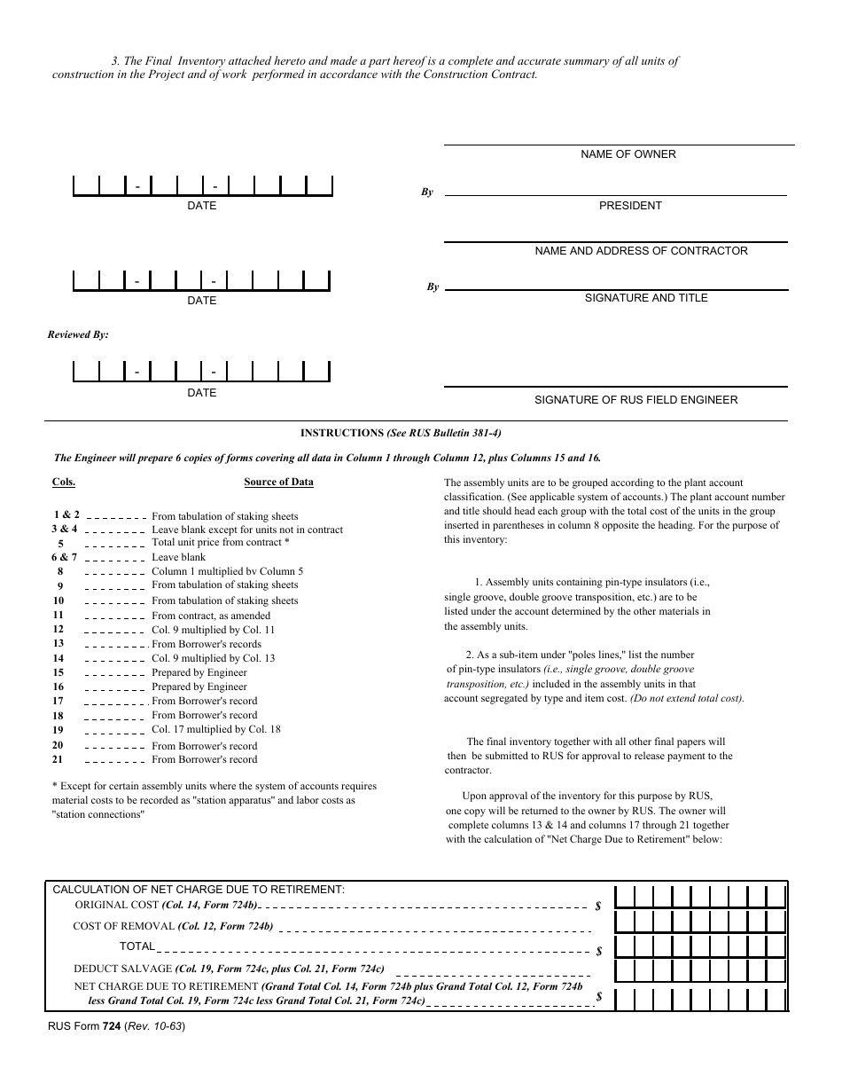 RUS Form 724 - Fill Out, Sign Online and Download Printable PDF ...