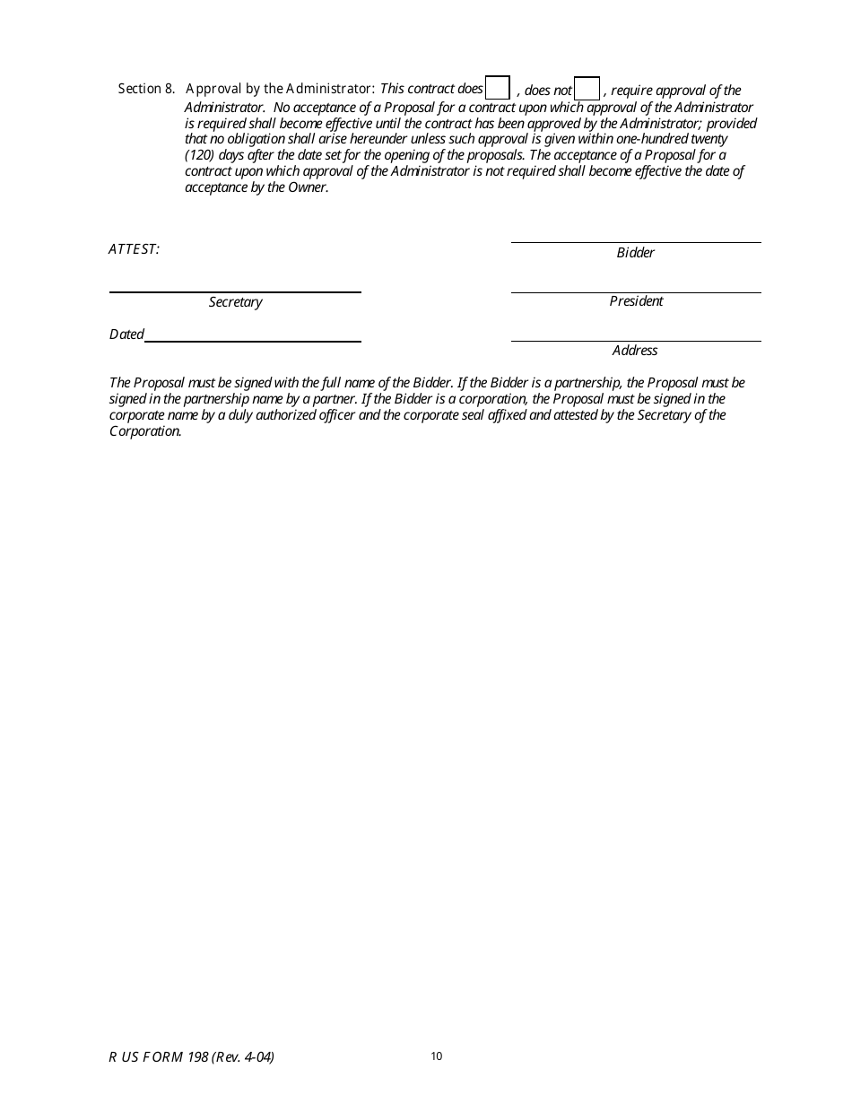 RUS Form 198 Equipment Contract, Page 10
