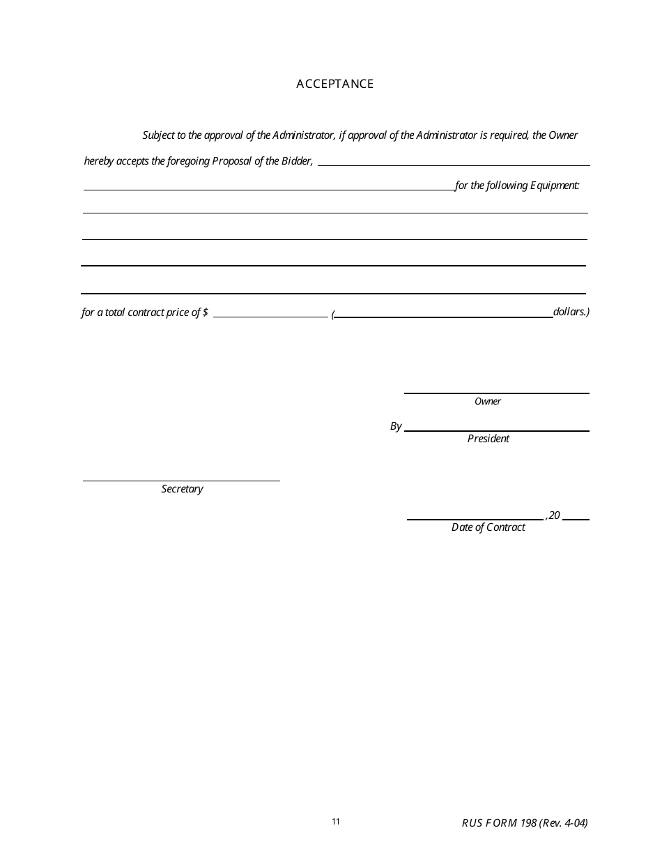RUS Form 198 Equipment Contract, Page 11