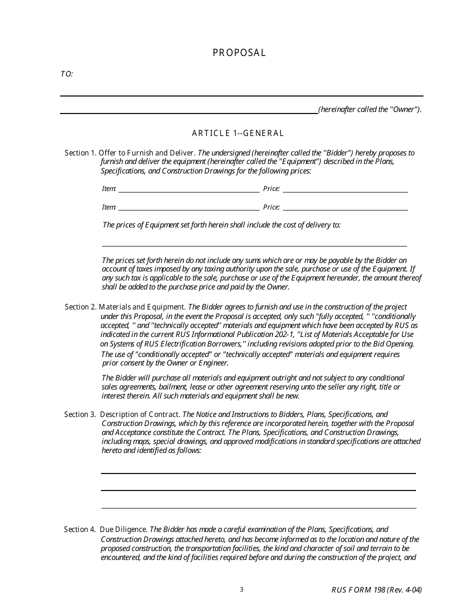 RUS Form 198 Equipment Contract, Page 3