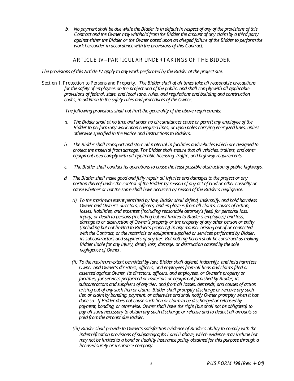 RUS Form 198 Equipment Contract, Page 5