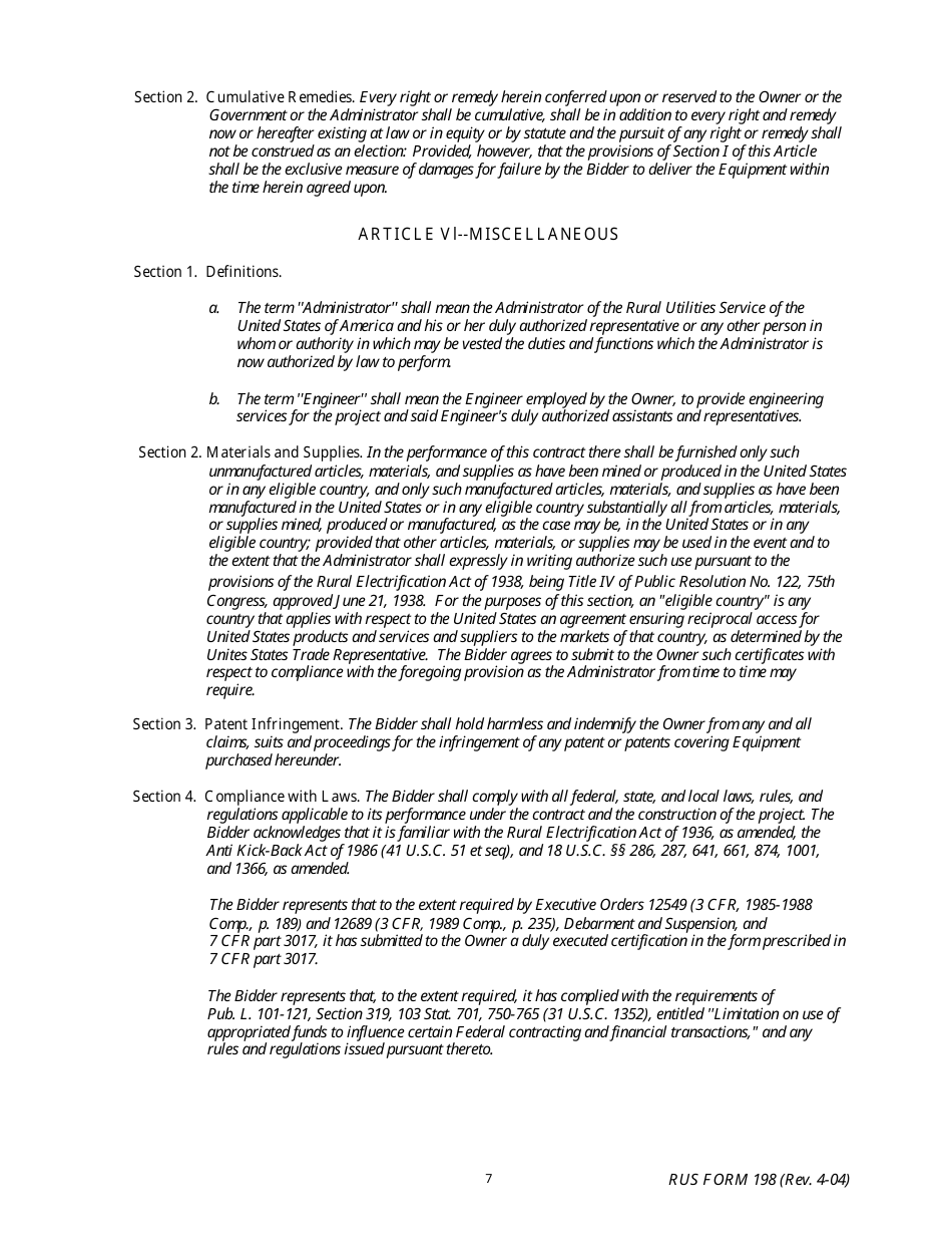 RUS Form 198 Equipment Contract, Page 7