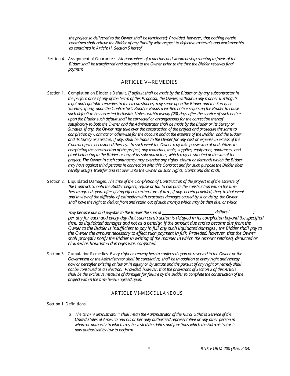 RUS Form 200 Construction Contract - Generating, Page 11