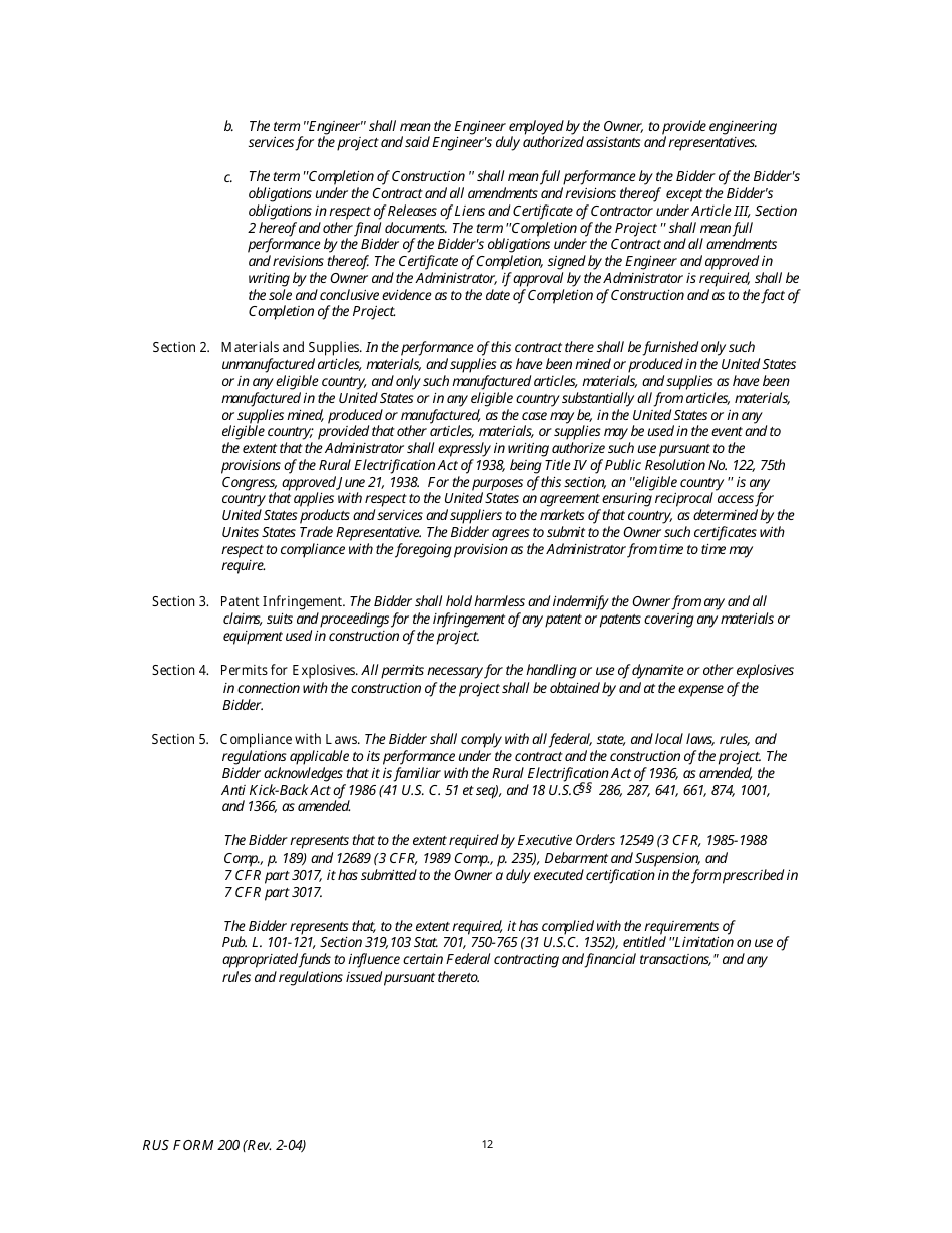 RUS Form 200 Construction Contract - Generating, Page 12