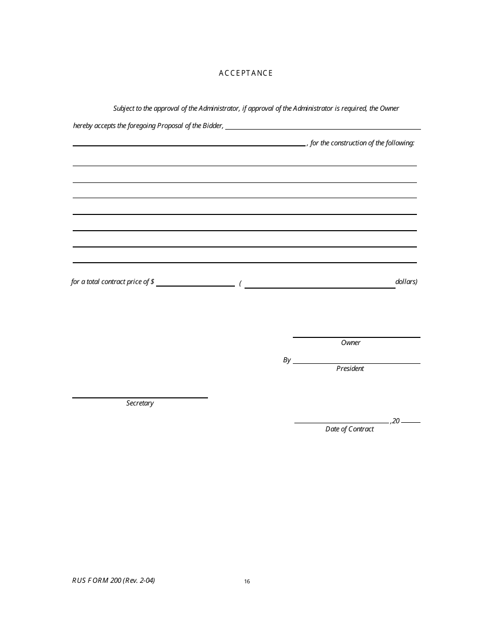 RUS Form 200 Construction Contract - Generating, Page 16