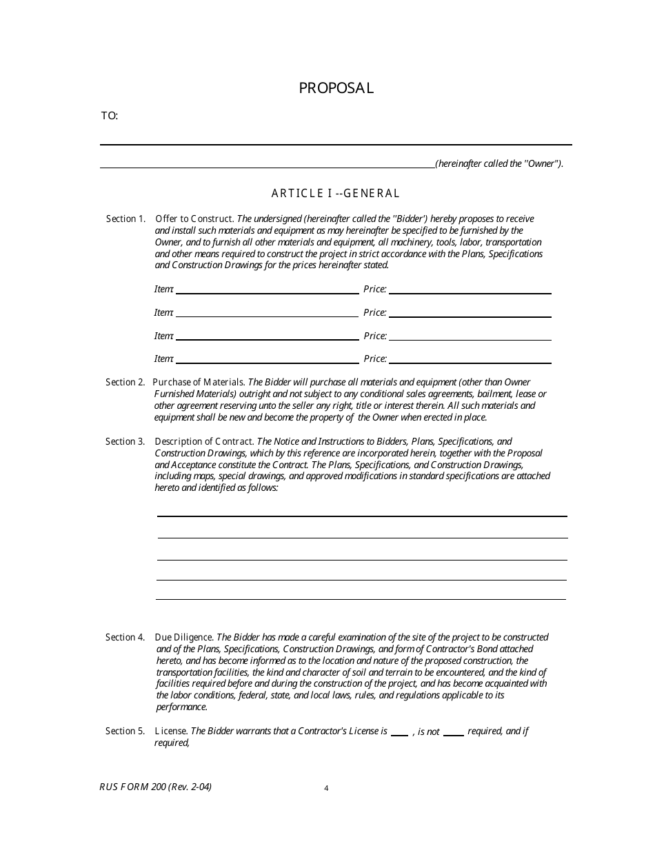 RUS Form 200 Construction Contract - Generating, Page 4