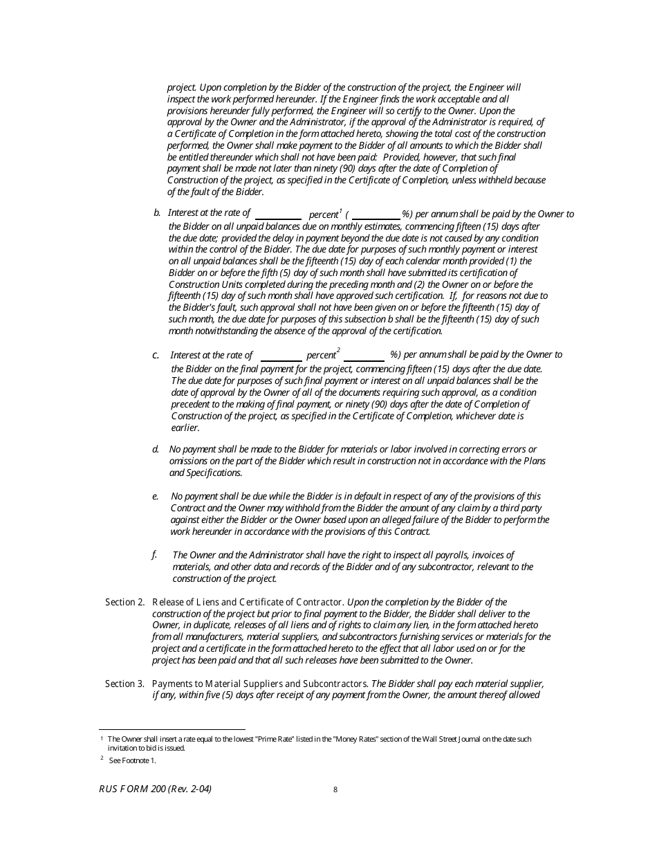 RUS Form 200 Construction Contract - Generating, Page 8