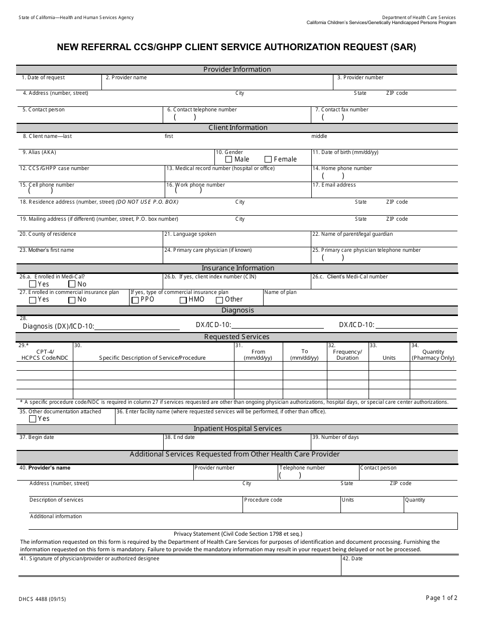 Form DHCS4488 Fill Out, Sign Online and Download Fillable PDF
