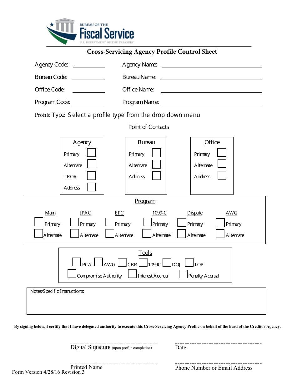 Cross-servicing Agency Profile Form, Page 1