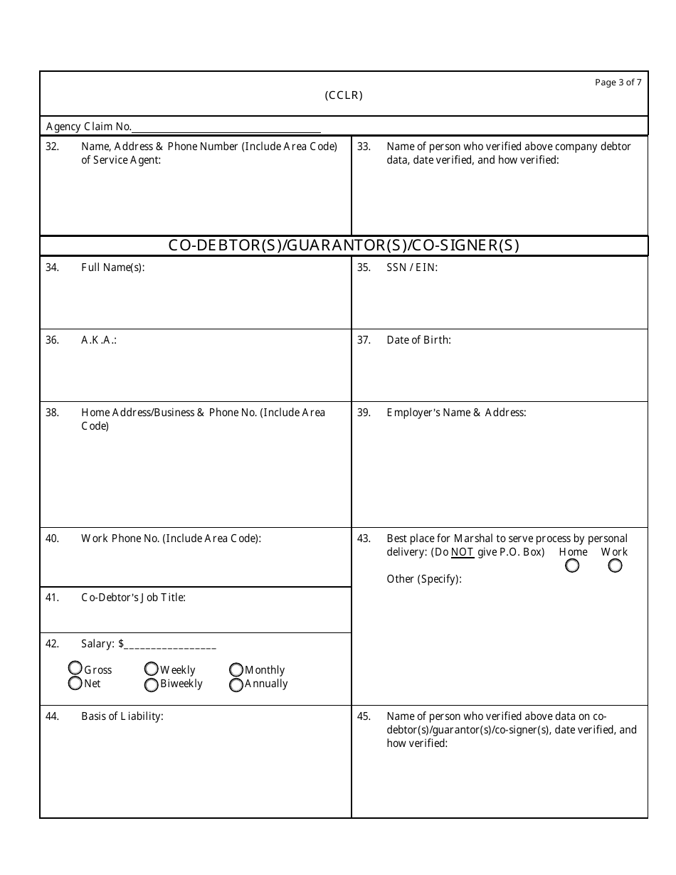 Claims Collection Litigation Report (Cclr) Form, Page 3