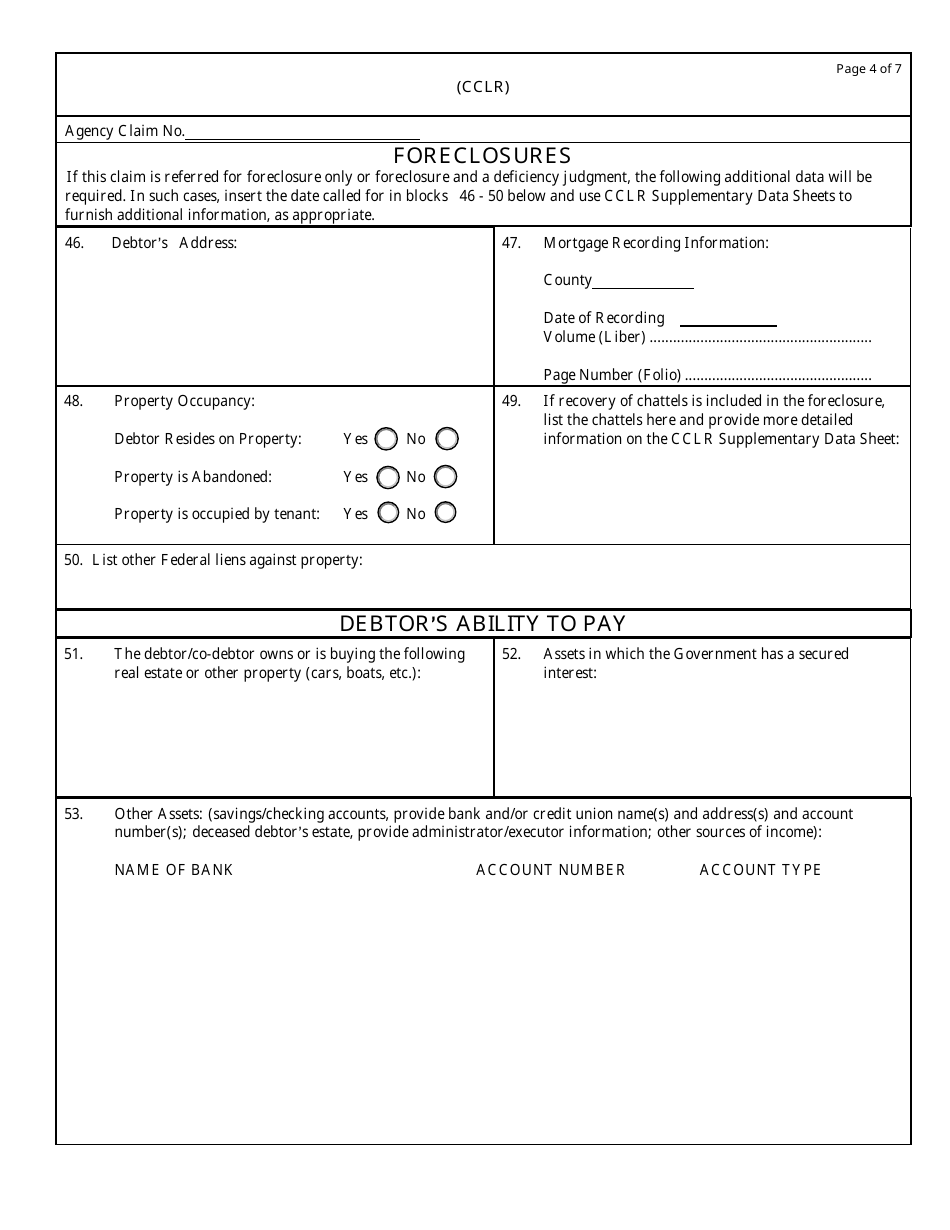 Claims Collection Litigation Report (Cclr) Form, Page 4