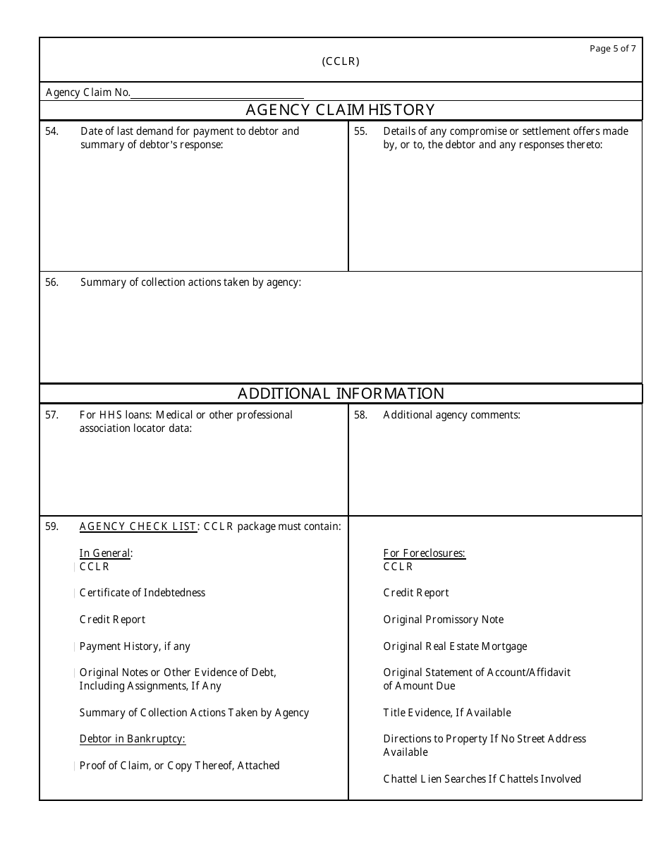 Claims Collection Litigation Report (Cclr) Form, Page 5