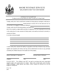 Document preview: Form ST-A-122 Affidavit of Exemption - Products to Be Incorporated Into a New Commercial Fishing Vessel - Maine