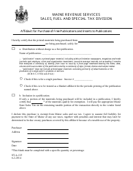 Form ST-A-125 &quot;Affidavit for Purchase of Free Publications and Inserts to Publications&quot; - Maine
