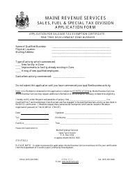 Document preview: Form STR-PTDZ-2 Application for Sale/Use Tax Exemption Certificate - Pine Tree Development Zone Business - Maine