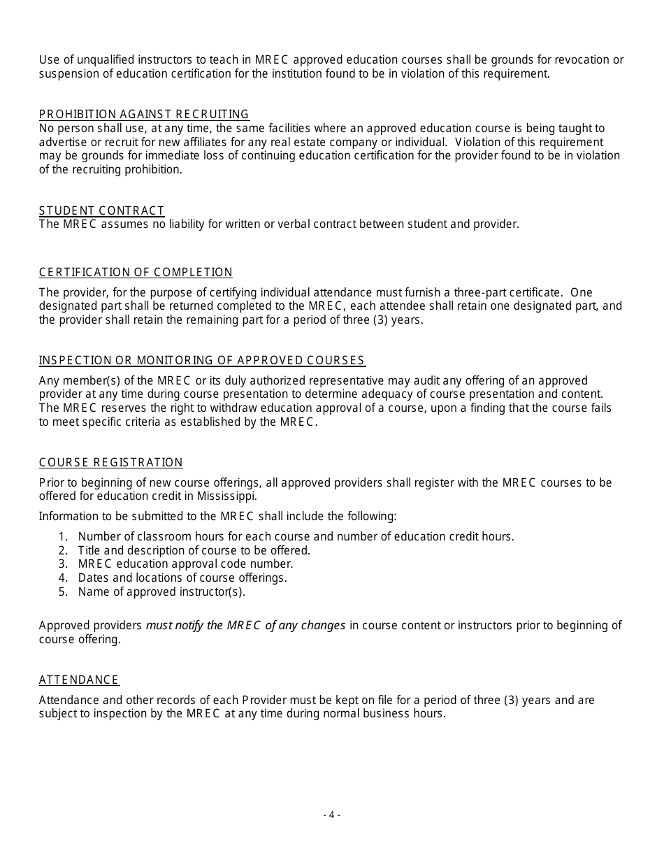 Mrec Continuing Education Course Application Form - Mississippi, Page 4