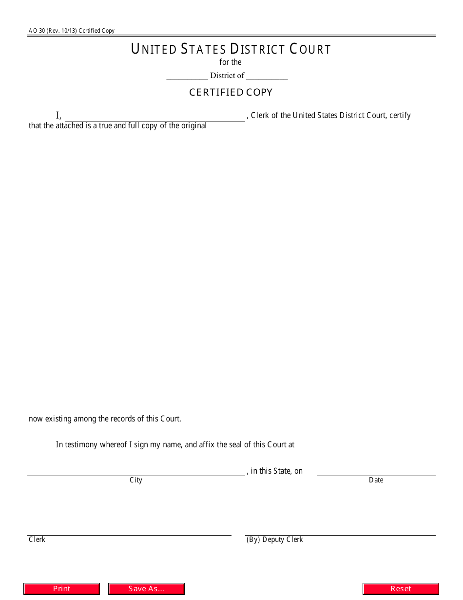 Form AO30 Certified Copy, Page 1