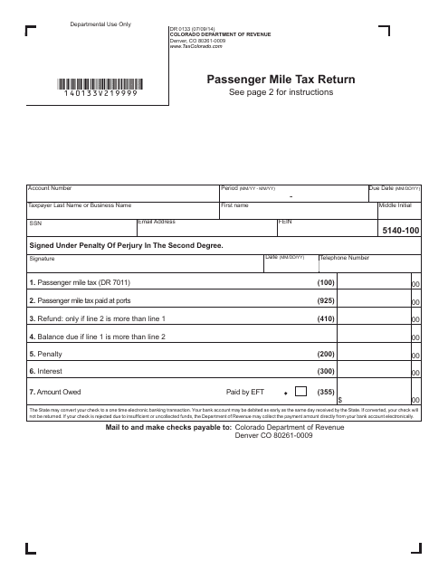 Form DR0133 Passenger Mile Tax Return - Colorado