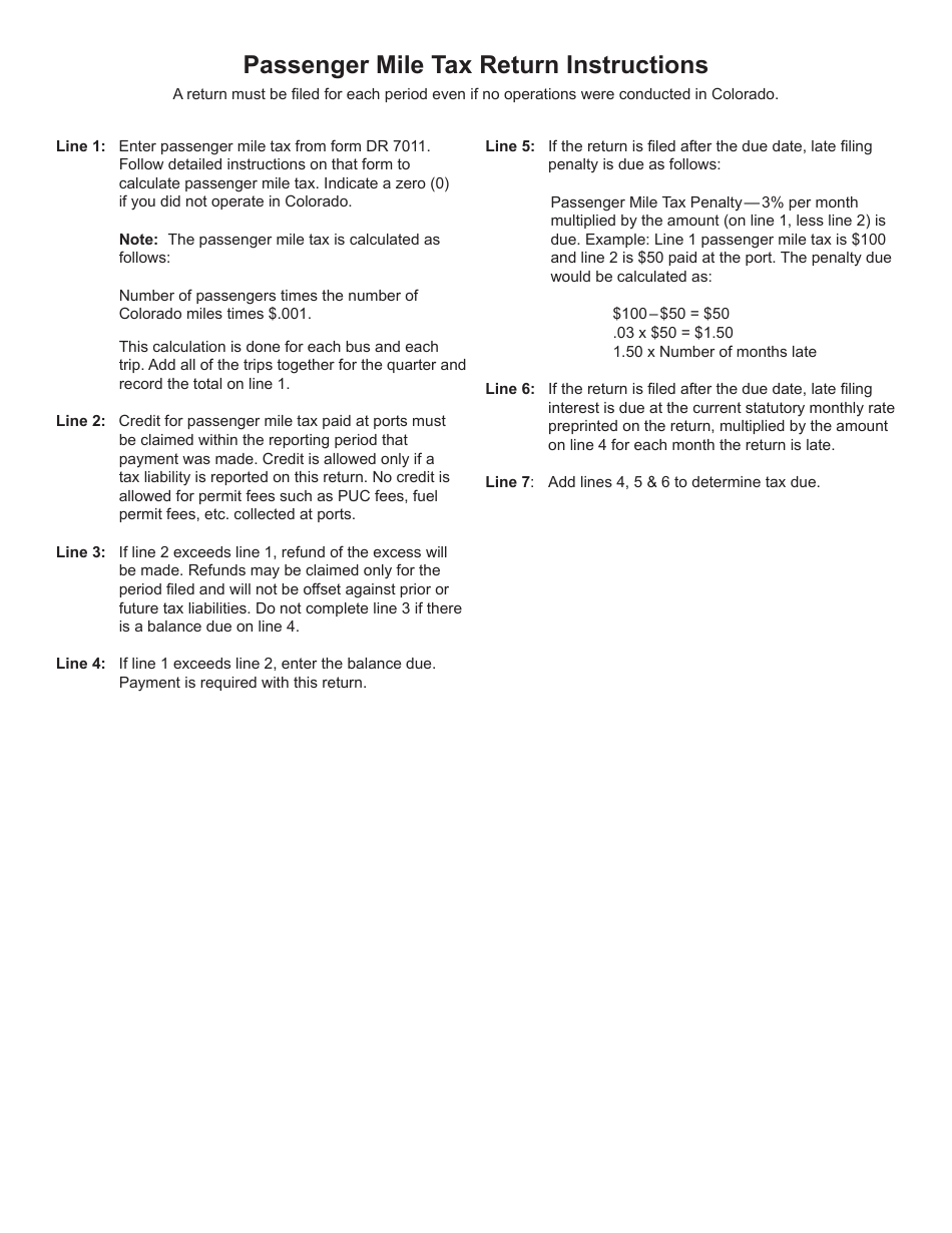 Form DR0133 Passenger Mile Tax Return - Colorado, Page 2