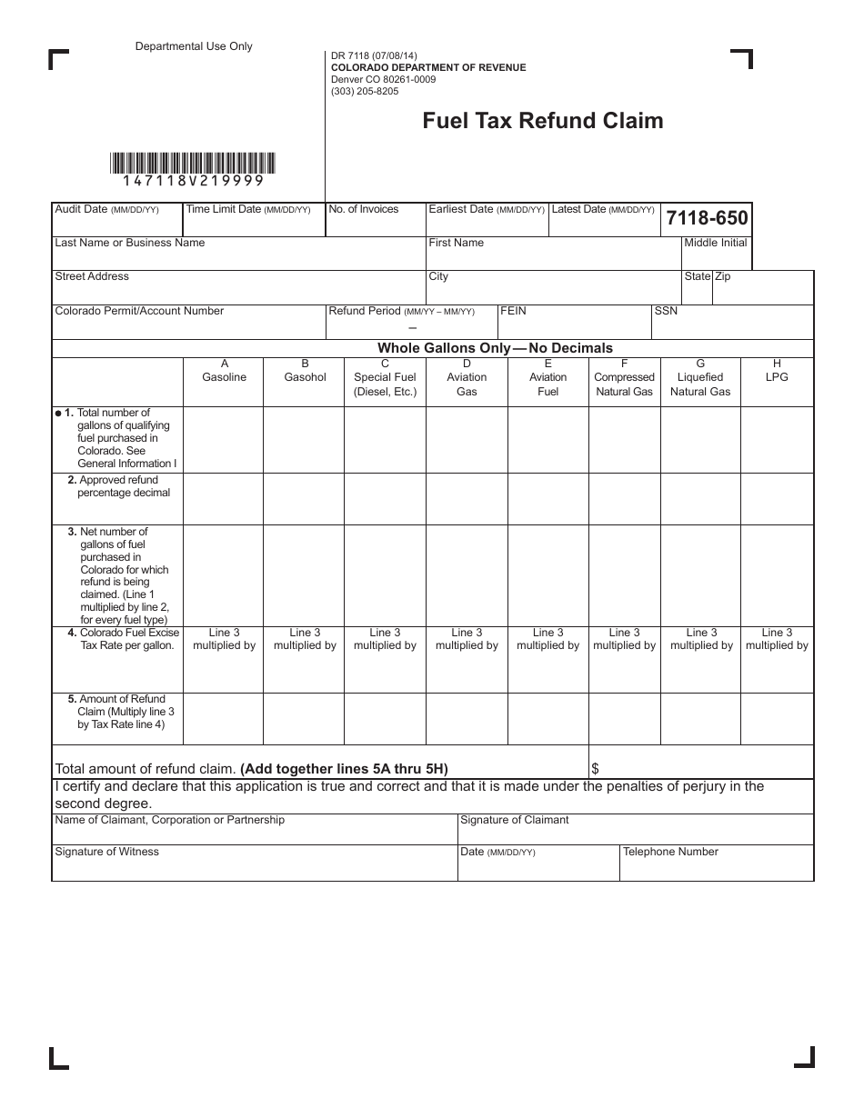 Form DR7118 Fuel Tax Refund Claim - Colorado, Page 3