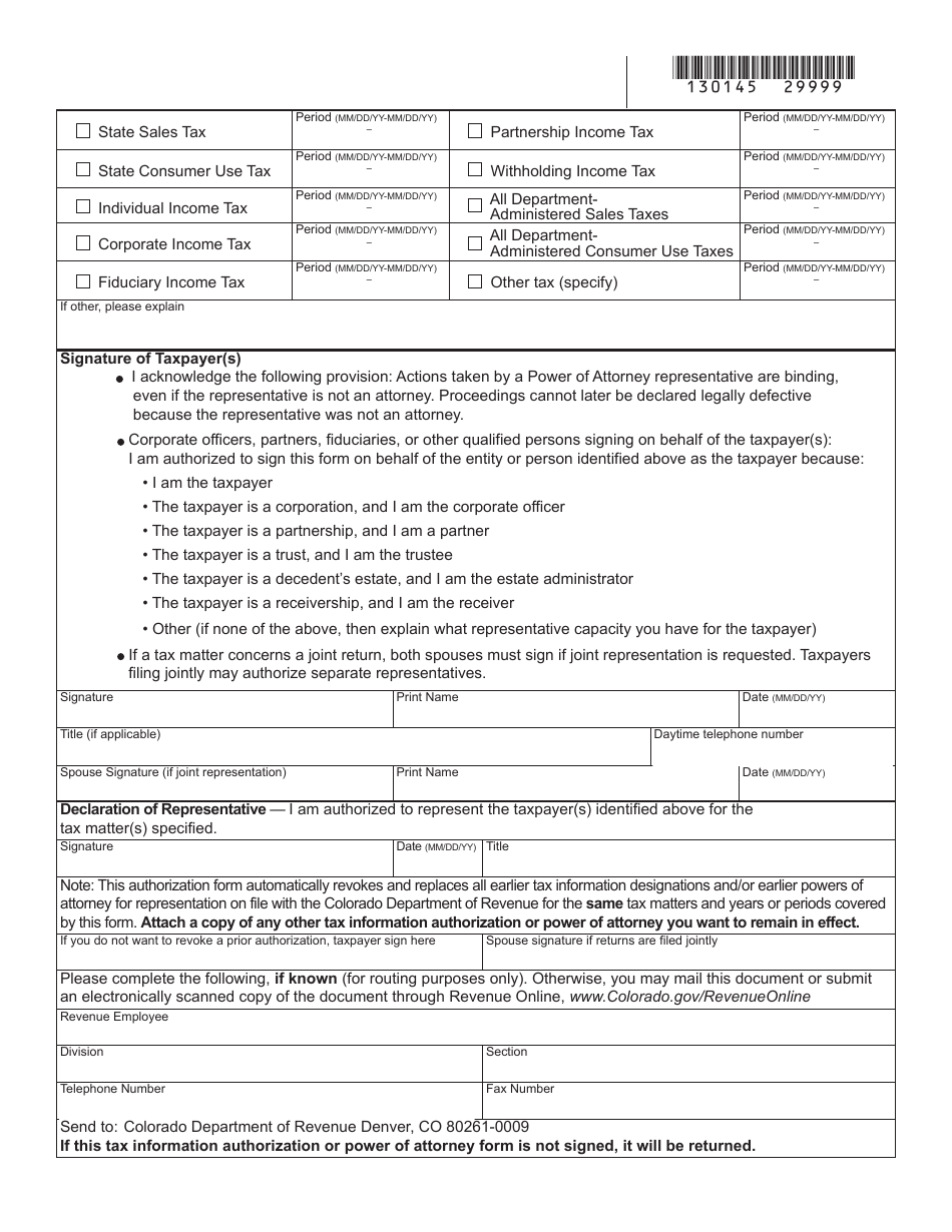 Form DR0145 Tax Information Designation and Power of Attorney for Representation - Colorado, Page 2