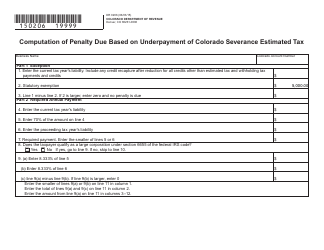 Form DR0206 Computation of Penalty Due Based on Underpayment of Colorado Severance Estimated Tax - Colorado