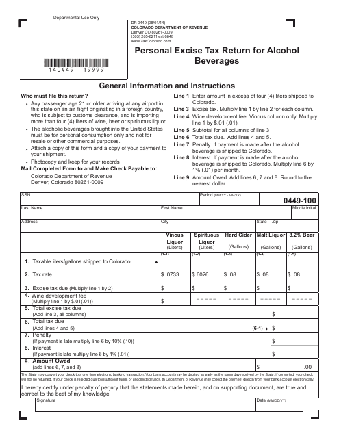 Form DR0449 Download Fillable PDF Or Fill Online Personal Excise Tax 
