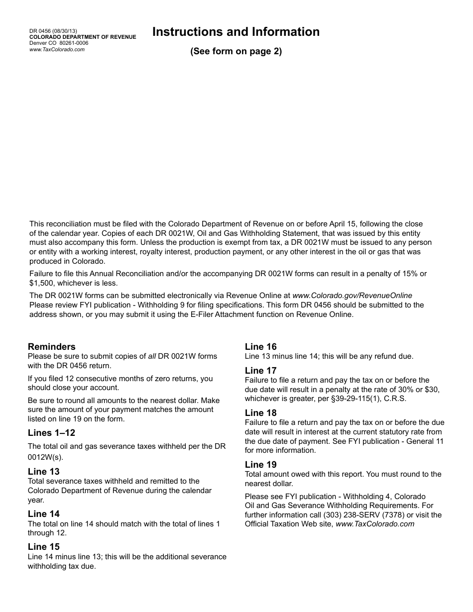 Form DR0456 Fill Out, Sign Online and Download Fillable PDF, Colorado