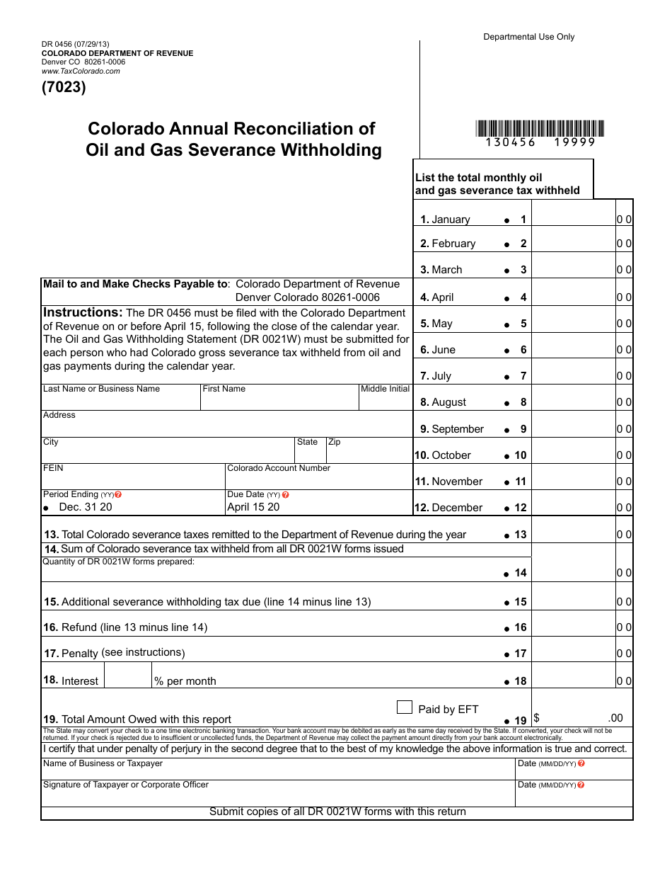 Form DR0456 Colorado Annual Reconciliation of Oil and Gas Severance Withholding - Colorado, Page 2