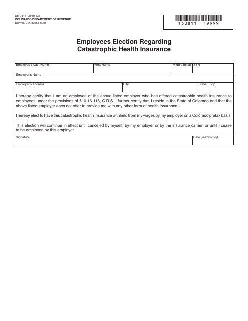 Form DR0811 Employees Election Regarding Catastrophic Health Insurance - Colorado