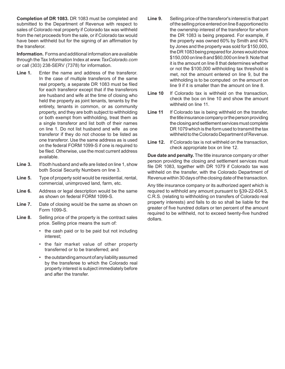 Form DR1083 Information With Respect to a Conveyance of a Colorado Real Property Interest - Colorado, Page 4