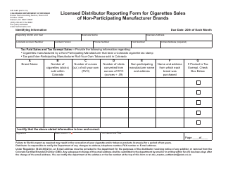 Form DR1285 Licensed Distributor Reporting Form for Cigarettes Sales of Non-participating Manufacturer Brands - Colorado