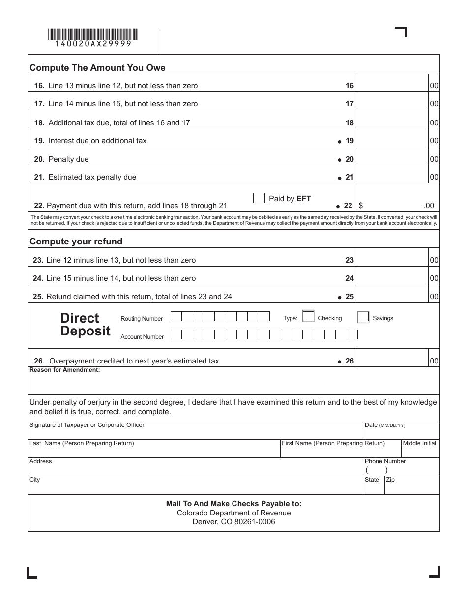 Form Dr0020ax Download Fillable Pdf Or Fill Online Amended Colorado Metallic Minerals Severance 7485