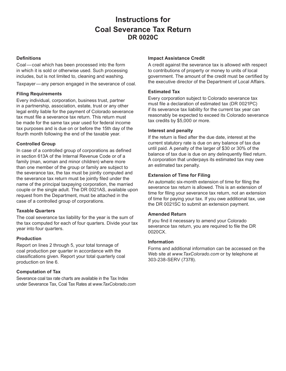 Form DR0020C Colorado Coal Severance Tax Return - Colorado, Page 3