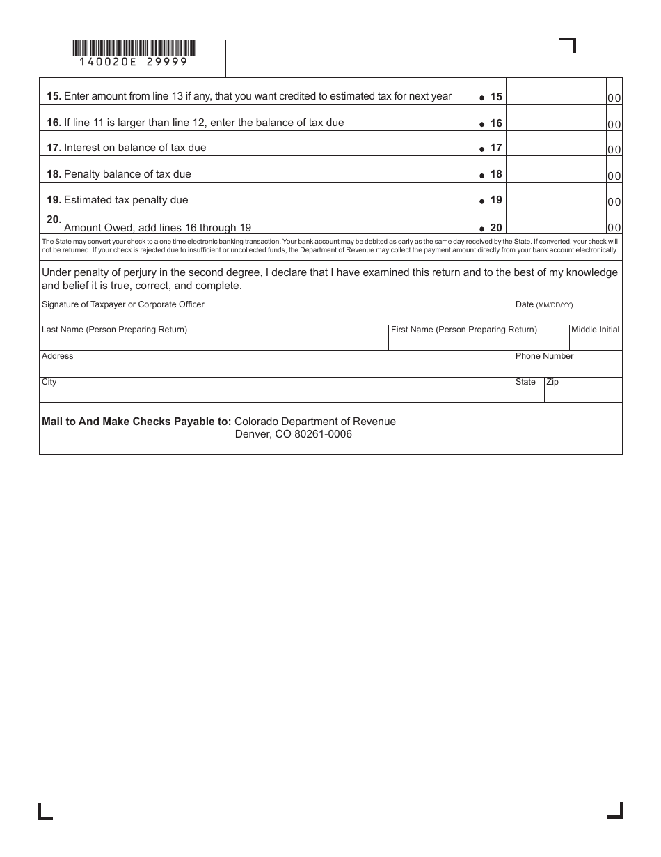 Form DR0020E Colorado Oil Shale Facility Severance Tax Return - Colorado, Page 2