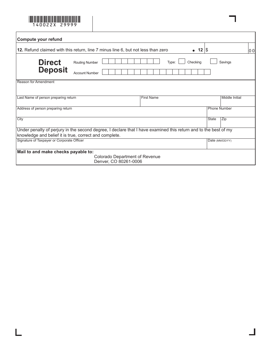 Form DR0022X Amended Colorado Molybdenum Ore Severance Tax Return - Colorado, Page 2