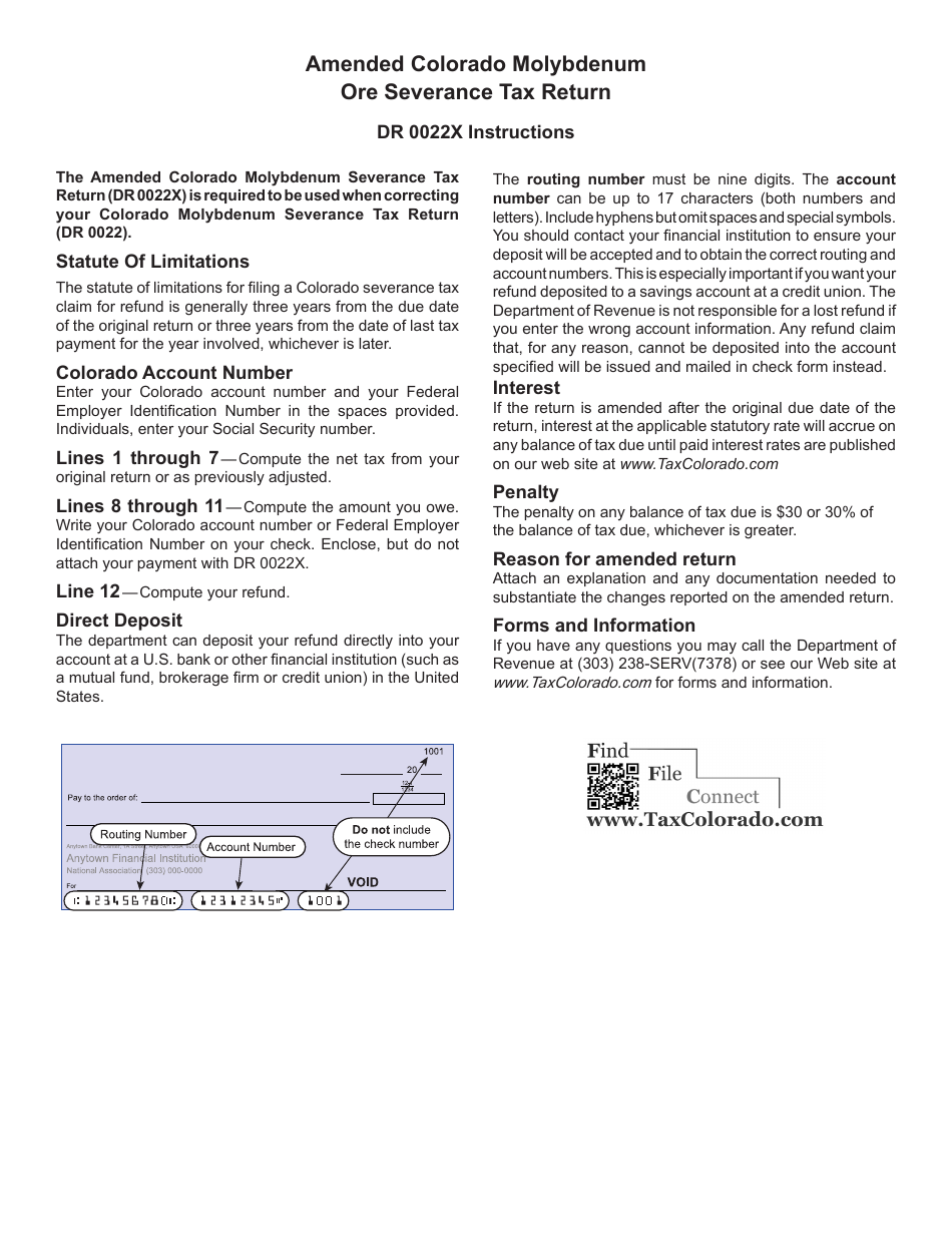 Form DR0022X Amended Colorado Molybdenum Ore Severance Tax Return - Colorado, Page 3