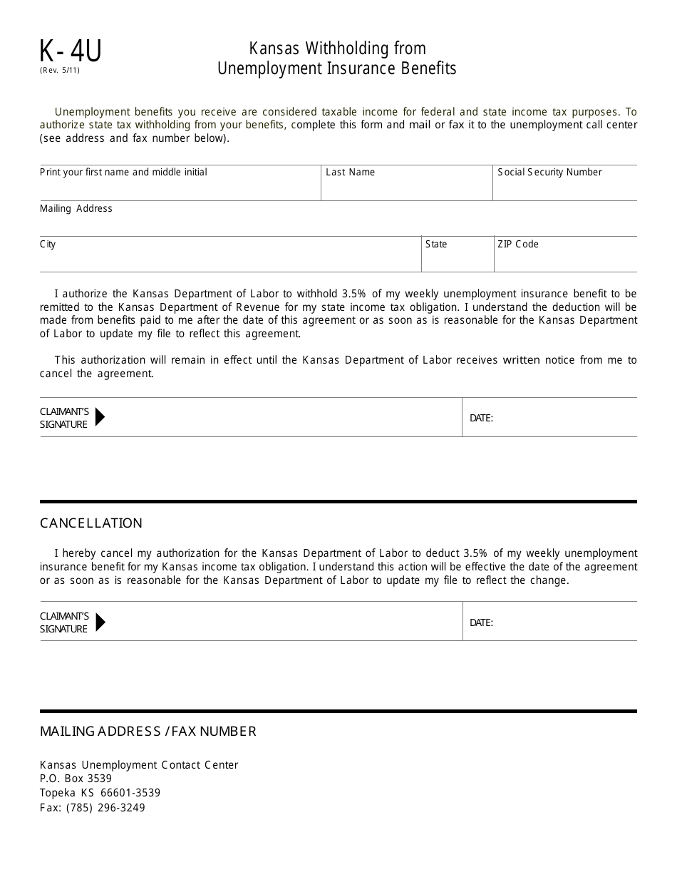 Form K-4u - Fill Out, Sign Online And Download Fillable Pdf, Kansas 