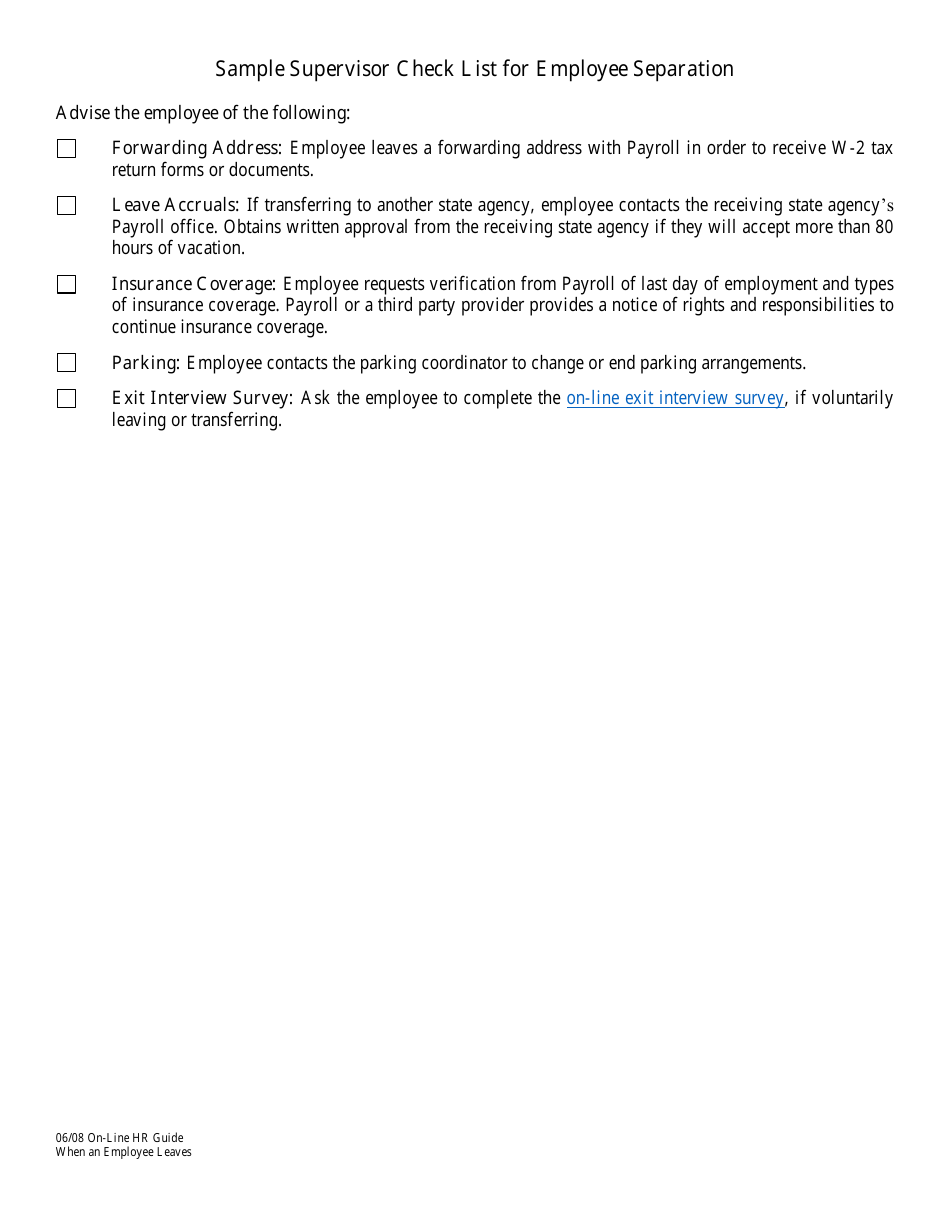 Supervisor Check List for Employee Separation - Sample - Oregon, Page 2