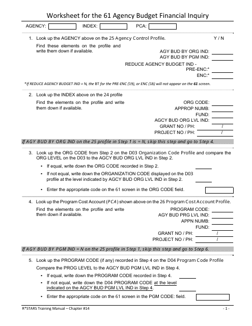 Worksheet for the 61 Agency Budget Financial Inquiry - Oregon