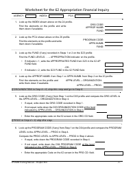Document preview: Worksheet for the 62 Appropriation Financial Inquiry - Oregon