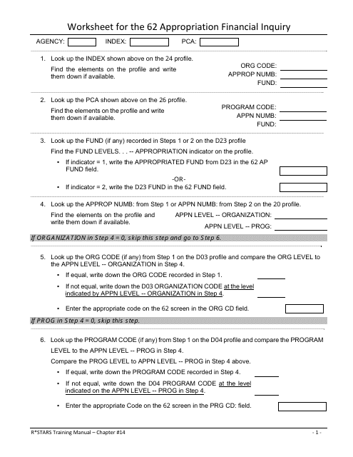 Worksheet for the 62 Appropriation Financial Inquiry - Oregon