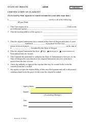 Form AD40 &quot;Certification of Claimant&quot; - Oregon